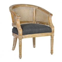 Ronit Charcoal Upholstered Solid Wood Arm Chair by Homy Casa