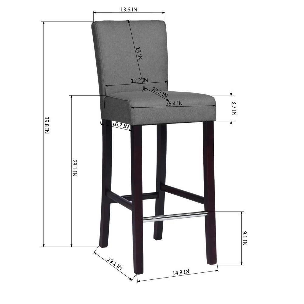 Nielsen 39.8 in. Charcoal Low Back Cushioned Bar Stool with Fabric Seat (Set of 2) by Homy Casa 8 Nielsen 39.8 in. Charcoal Low Back Cushioned Bar Stool with Fabric Seat (Set of 2) by Homy Casa - Image 6