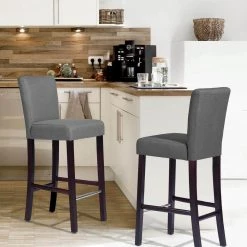 Nielsen 39.8 in. Charcoal Low Back Cushioned Bar Stool with Fabric Seat (Set of 2) by Homy Casa