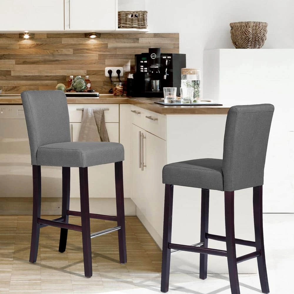 Nielsen 39.8 in. Charcoal Low Back Cushioned Bar Stool with Fabric Seat (Set of 2) by Homy Casa 3 Nielsen 39.8 in. Charcoal Low Back Cushioned Bar Stool with Fabric Seat (Set of 2) by Homy Casa