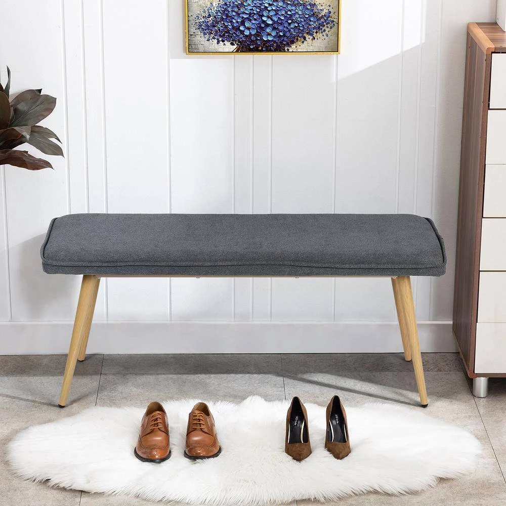 Nuhu Charcoal Fabric Upholstered Oak Metal Legs Bench( 18.3 in H * 45.3 in W * 15.3 in D ) by Homy Casa 4 Nuhu Charcoal Fabric Upholstered Oak Metal Legs Bench( 18.3 in H * 45.3 in W * 15.3 in D ) by Homy Casa - Image 2