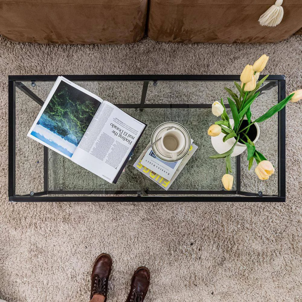 Justin 43.3 in. Clear Rectangle Glass Coffee Table by Homy Casa 5 Justin 43.3 in. Clear Rectangle Glass Coffee Table by Homy Casa - Image 3