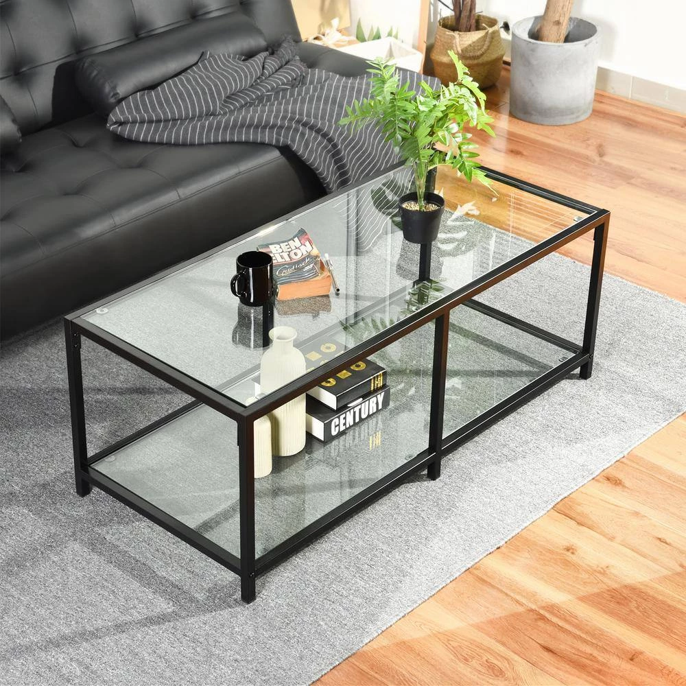 Justin 43.3 in. Clear Rectangle Glass Coffee Table by Homy Casa 4 Justin 43.3 in. Clear Rectangle Glass Coffee Table by Homy Casa - Image 2