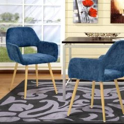 Cromwell Dark Blue Fabric Upholstered Arm Dining Chair by Homy Casa 25 Cromwell Dark Blue Fabric Upholstered Arm Dining Chair by Homy Casa -Homy Casa Shop dark blue 1 piece homy casa dining chairs cromwell dark blue sd 31 1000