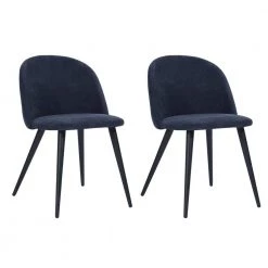 Dining Dark Blue Mid Century Modern Kitchen Velvet Upholstered Accent Leisure Chairs (Set of 2) by Homy Casa