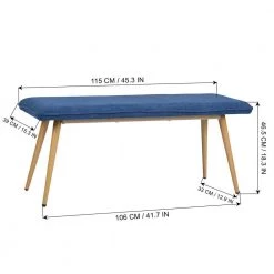 Nuhu Dark Blue Fabric Upholstered Oak Metal Legs Bench 18.3 in. H x 45.3 in. W x 15.3 in. D by Homy Casa -Homy Casa Shop dark blue homy casa bedroom benches hd nuhu dark blue oak leg 44 1000