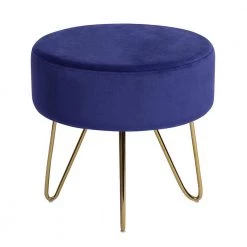 Saka Dark Blue Velvet Round Ottoman by Homy Casa -Homy Casa Shop dark blue homy casa ottomans saka dk blue 1f 1000