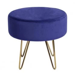 Saka Dark Blue Velvet Round Ottoman by Homy Casa -Homy Casa Shop dark blue homy casa ottomans saka dk blue 44 1000