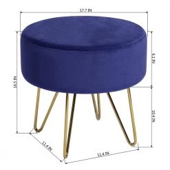 Saka Dark Blue Velvet Round Ottoman by Homy Casa -Homy Casa Shop dark blue homy casa ottomans saka dk blue 4f 1000