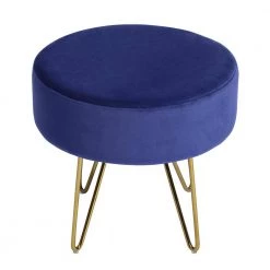 Saka Dark Blue Velvet Round Ottoman by Homy Casa -Homy Casa Shop dark blue homy casa ottomans saka dk blue e1 1000