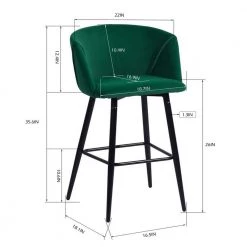 ALDRIDGE MIDBAR 35.03 in. Dark Green Mid Back Metal 26 in. Bar Stool with velvet (Set of 2) by Homy Casa -Homy Casa Shop dark green homy casa bar stools aldridge midbar frost dark green 44 1000