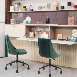 Cian Dark Green Velvet Upholstered High Back Task Chair by Homy Casa -Homy Casa Shop dark green homy casa task chairs hd cian green 77 1000