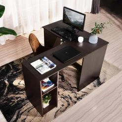 47.2 in. L-Shape Dark Brown Wood Computer Desk With Open Storage Shelf by Homy Casa 21 47.2 in. L-Shape Dark Brown Wood Computer Desk With Open Storage Shelf by Homy Casa -Homy Casa Shop dk brown homy casa computer desks hd babette 31 1000