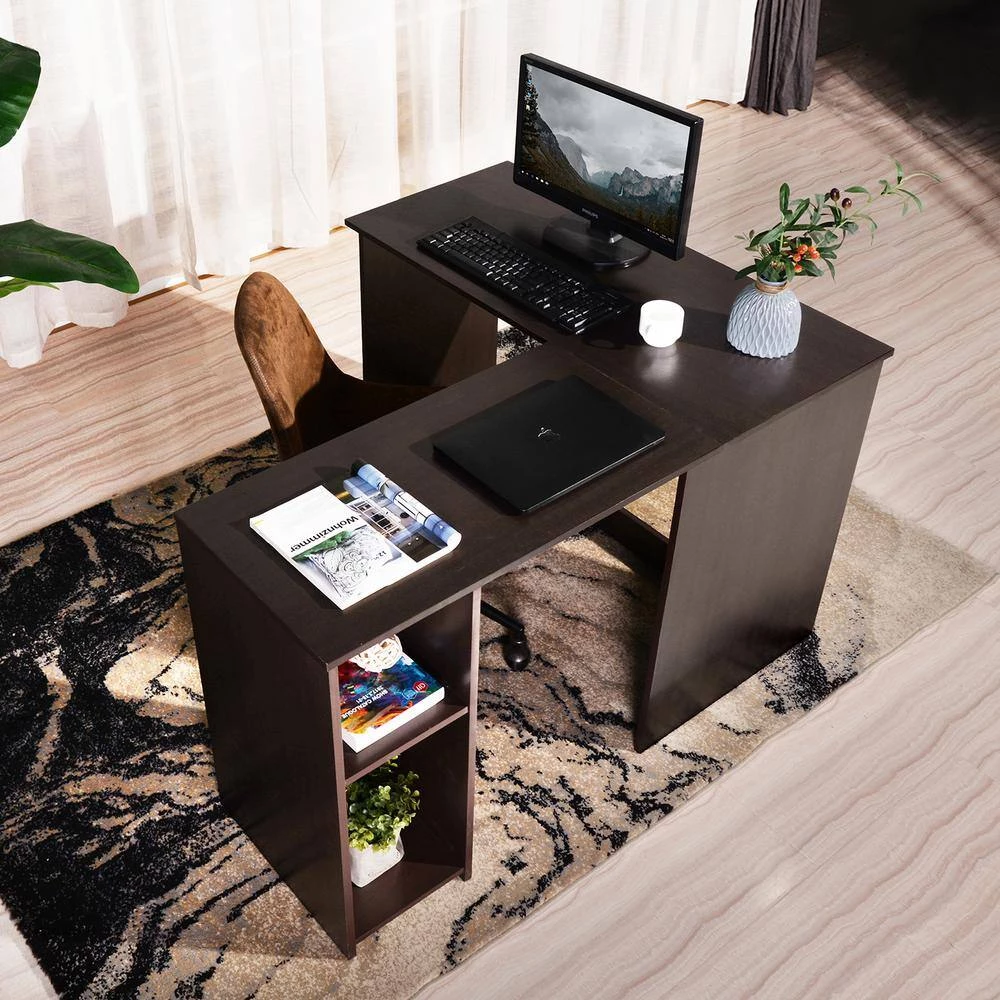 47.2 in. L-Shape Dark Brown Wood Computer Desk With Open Storage Shelf by Homy Casa 12 47.2 in. L-Shape Dark Brown Wood Computer Desk With Open Storage Shelf by Homy Casa - Image 10