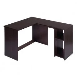 47.2 in. L-Shape Dark Brown Wood Computer Desk With Open Storage Shelf by Homy Casa