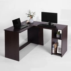 47.2 in. L-Shape Dark Brown Wood Computer Desk With Open Storage Shelf by Homy Casa 15 47.2 in. L-Shape Dark Brown Wood Computer Desk With Open Storage Shelf by Homy Casa -Homy Casa Shop dk brown homy casa computer desks hd babette c3 1000