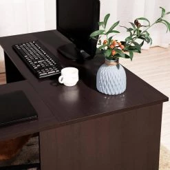 47.2 in. L-Shape Dark Brown Wood Computer Desk With Open Storage Shelf by Homy Casa 19 47.2 in. L-Shape Dark Brown Wood Computer Desk With Open Storage Shelf by Homy Casa -Homy Casa Shop dk brown homy casa computer desks hd babette fa 1000