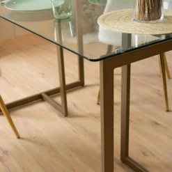 Slip 47 in.Tempered Glass Top Gold Base Elegant Dining Table by Homy Casa -Homy Casa Shop gold 47 in homy casa kitchen dining tables slip glass dining table 44 1000