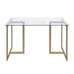 Slip 47 in.Tempered Glass Top Gold Base Elegant Dining Table by Homy Casa