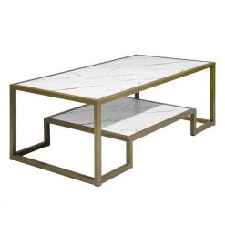 Suri 47.2 in. White Marble Rectangular MDF Coffee Table with Golden Leg by Homy Casa -Homy Casa Shop gold homy casa coffee tables suri gold coffee table 44 1000