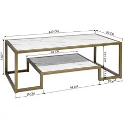 Suri 47.2 in. White Marble Rectangular MDF Coffee Table with Golden Leg by Homy Casa -Homy Casa Shop gold homy casa coffee tables suri gold coffee table 76 1000