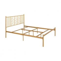 Gold Queen Standard Bed Metal Bed Frame Platform Bed by Homy Casa
