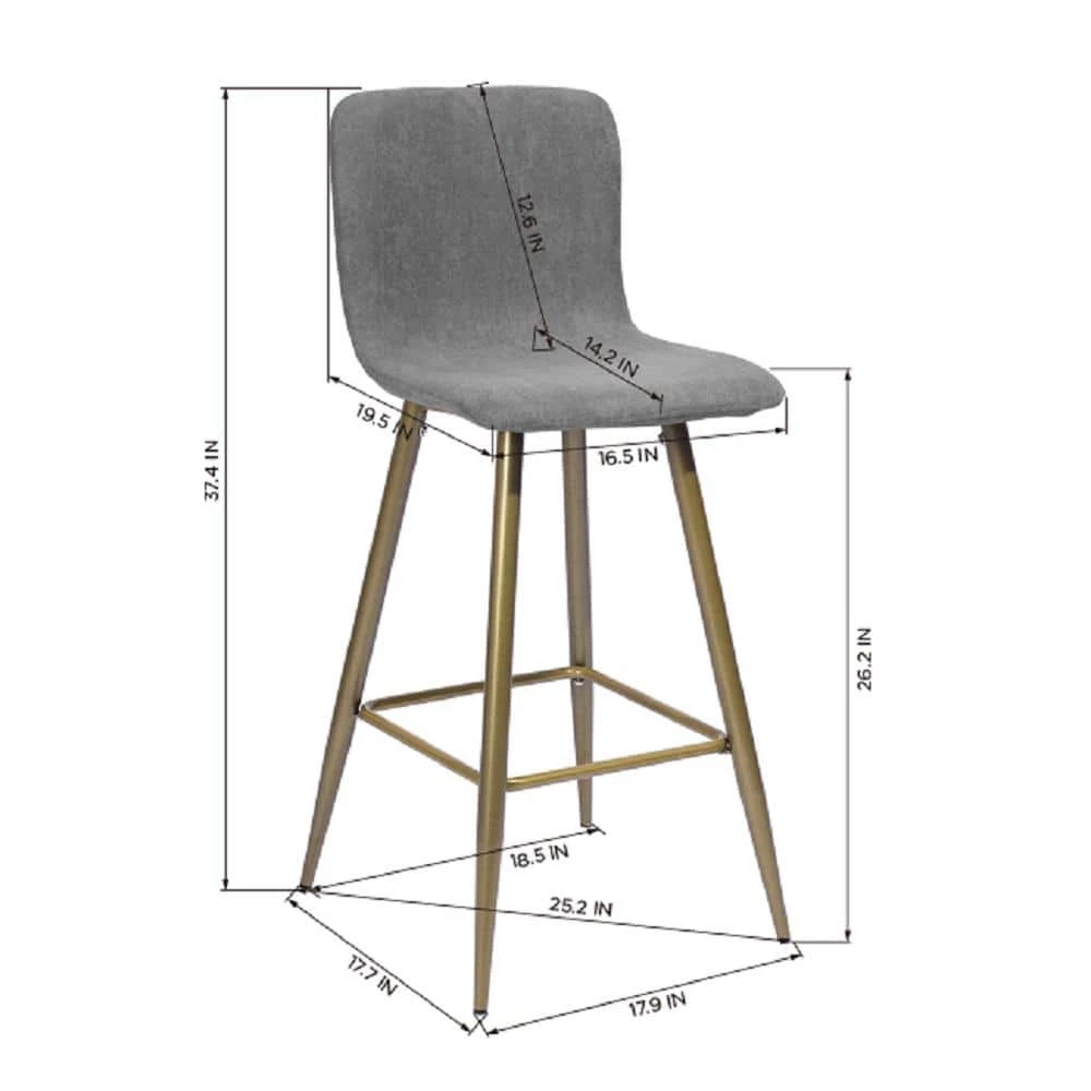 Scargill 37.4 in. Grey Upholstered Metal Frame Counter Stool with Fabric Seat (Set of 2) by Homy Casa 10 Scargill 37.4 in. Grey Upholstered Metal Frame Counter Stool with Fabric Seat (Set of 2) by Homy Casa - Image 8