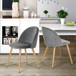 Dining Set of 2 Mid Century Modern Kitchen Velvet Upholstered Accent Leisure Chairs, Grey by Homy Casa -Homy Casa Shop gray homy casa dining chairs zomba grey velvet diamond kd metal a 31 1000