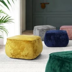 Velvet Grey Living Room Ottoman by Homy Casa -Homy Casa Shop gray homy casa ottomans rondae icecrush grey 31 1000