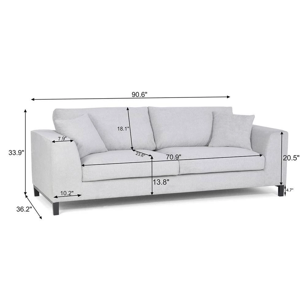 HD-Louis 3-Seater Aston 15 91 in. Wide Square Arm Fabric Straight Sofa Gray by Homy Casa 8 HD-Louis 3-Seater Aston 15 91 in. Wide Square Arm Fabric Straight Sofa Gray by Homy Casa - Image 6