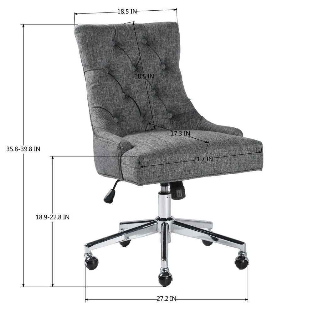 Adjustable Fabric Middle Office Chair Computer Desk Chair Leisure Chair with Casters - Grey by Homy Casa 8 Adjustable Fabric Middle Office Chair Computer Desk Chair Leisure Chair with Casters - Grey by Homy Casa - Image 6