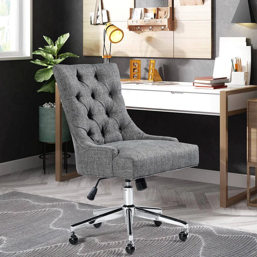 Adjustable Fabric Middle Office Chair Computer Desk Chair Leisure Chair with Casters - Grey by Homy Casa 4 Adjustable Fabric Middle Office Chair Computer Desk Chair Leisure Chair with Casters - Grey by Homy Casa - Image 2