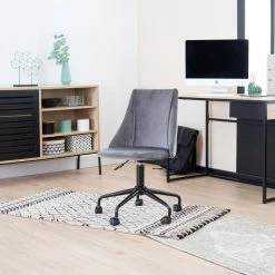 Cian Grey Velvet Upholstery Task Chair with Adjustable Height by Homy Casa -Homy Casa Shop gray homy casa task chairs cian grey 4f 1000