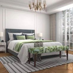 Chelsea Green Flower Fabric Upholstered Seating Bench ( 17.7'' H x 41.5'' W x 17.7'' D ) by Homy Casa -Homy Casa Shop green flower homy casa bedroom benches chelsea pattern b 77 1000