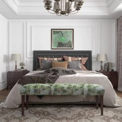 Chelsea Green Flower Fabric Upholstered Seating Bench ( 17.7'' H x 41.5'' W x 17.7'' D ) by Homy Casa -Homy Casa Shop green flower homy casa bedroom benches chelsea pattern b a0 1000