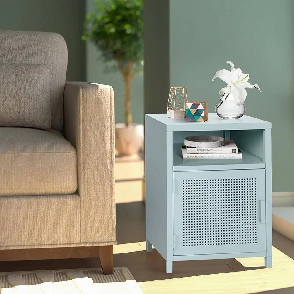 HD-ISAIAH Turquoise Accent Mesh Metal Cabinet by Homy Casa 5 HD-ISAIAH Turquoise Accent Mesh Metal Cabinet by Homy Casa - Image 3