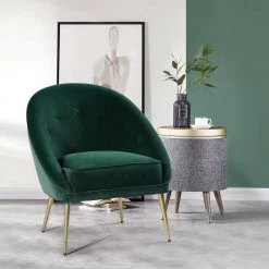 Contento Gold Metal Upholstered Green Velvet Accent Chair by Homy Casa -Homy Casa Shop green homy casa accent chairs hd contento 31 1000