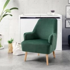 Leisure Chair Green with Wood Legs Velvet Accent Arm Chair by Homy Casa -Homy Casa Shop green homy casa accent chairs hutter green 4f 1000