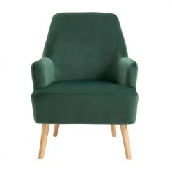Leisure Chair Green with Wood Legs Velvet Accent Arm Chair by Homy Casa