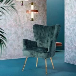 Wing Green Fabric Upholstered Wing Back Leisure Arm Chair by Homy Casa -Homy Casa Shop green homy casa accent chairs wing green ice floss 31 1000