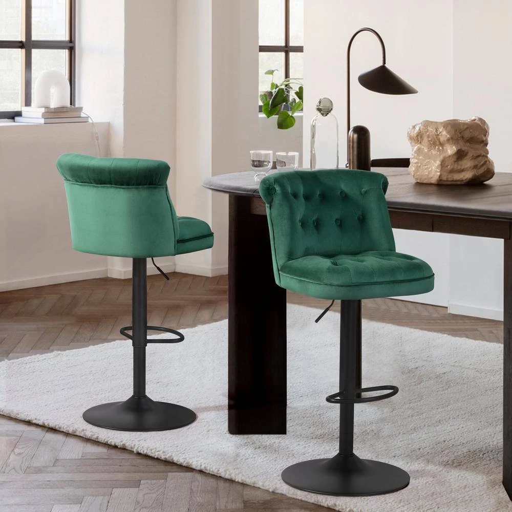 Baze 26 in-34.6 in. Green Low Back Metal Frame Adjustable Height Bar Stool With Velvet Seat (Set of 2) by Homy Casa 13 Baze 26 in-34.6 in. Green Low Back Metal Frame Adjustable Height Bar Stool With Velvet Seat (Set of 2) by Homy Casa - Image 11