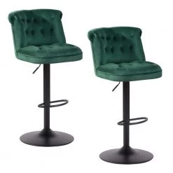 Baze 26 in-34.6 in. Green Low Back Metal Frame Adjustable Height Bar Stool With Velvet Seat (Set of 2) by Homy Casa