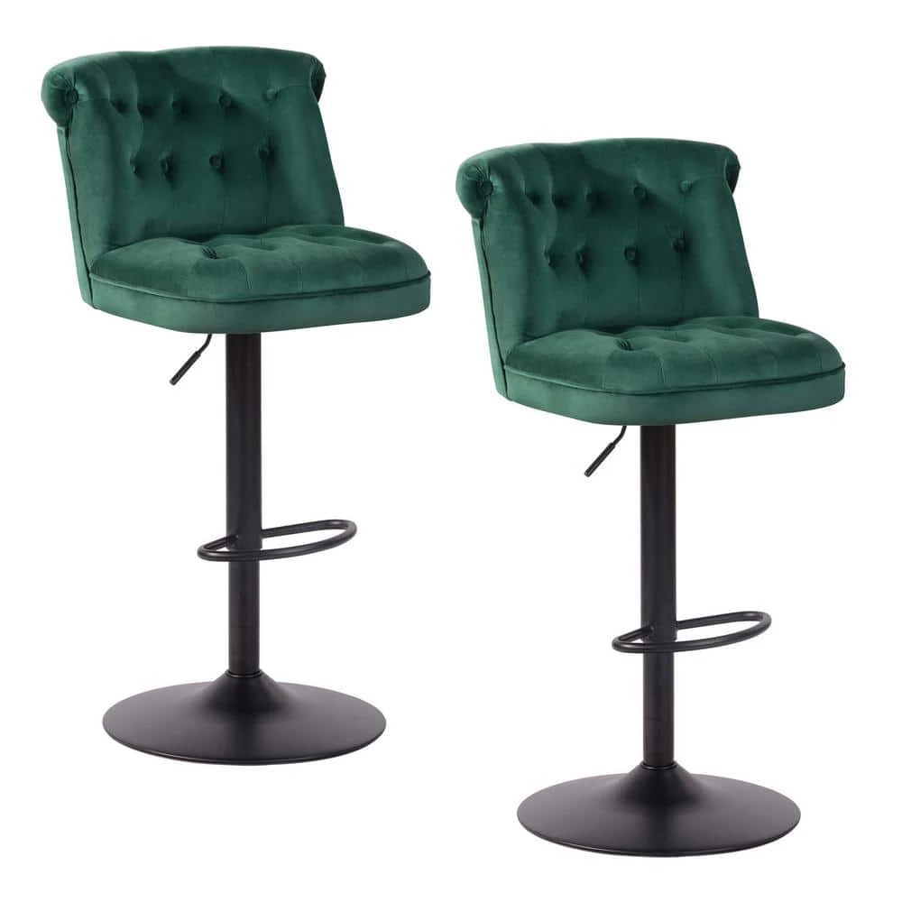Baze 26 in-34.6 in. Green Low Back Metal Frame Adjustable Height Bar Stool With Velvet Seat (Set of 2) by Homy Casa 3 Baze 26 in-34.6 in. Green Low Back Metal Frame Adjustable Height Bar Stool With Velvet Seat (Set of 2) by Homy Casa