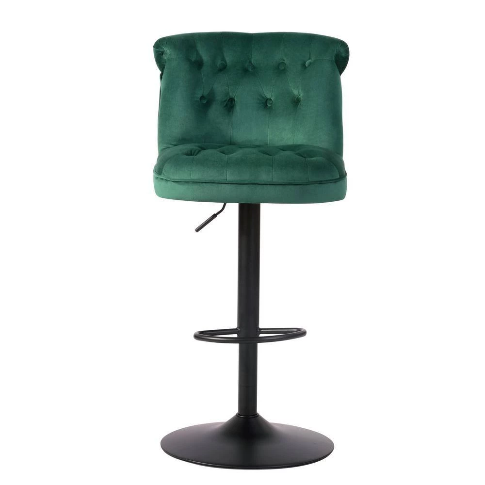 Baze 26 in-34.6 in. Green Low Back Metal Frame Adjustable Height Bar Stool With Velvet Seat (Set of 2) by Homy Casa 7 Baze 26 in-34.6 in. Green Low Back Metal Frame Adjustable Height Bar Stool With Velvet Seat (Set of 2) by Homy Casa - Image 5