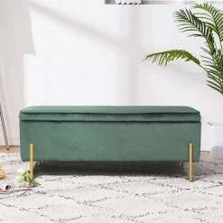 Green Storage Bench with Foam Padded Seat for Bedroom Living Room by Homy Casa -Homy Casa Shop green homy casa bedroom benches tudor green 31 1000