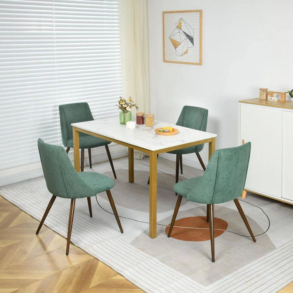 Smeg Green Velvet Upholstered Walnut Metal Legs Side Dining Chairs(Set of 2) by Homy Casa 4 Smeg Green Velvet Upholstered Walnut Metal Legs Side Dining Chairs(Set of 2) by Homy Casa - Image 2