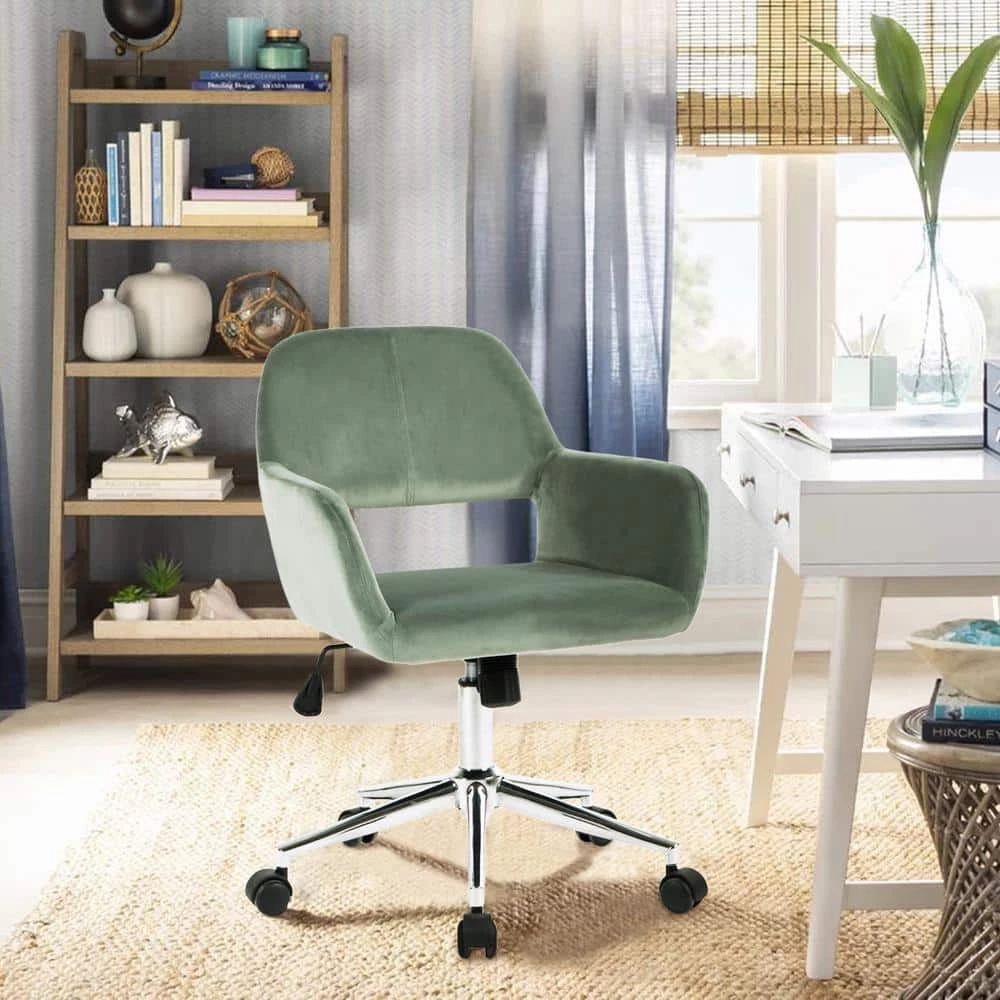 16.1 in. Width Green velvet Upholstery Task Chair with Adjustable Height by Homy Casa 4 16.1 in. Width Green velvet Upholstery Task Chair with Adjustable Height by Homy Casa - Image 2
