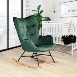 Epping Green Velvet Light Wood Leg Rocking Chair by Homy Casa -Homy Casa Shop green light wood homy casa rockers gliders ottomans hd epping kd velvet green wood leg 31 1000