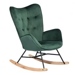 Epping Green Velvet Light Wood Leg Rocking Chair by Homy Casa
