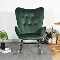 Epping Green Velvet Light Wood Leg Rocking Chair by Homy Casa -Homy Casa Shop green light wood homy casa rockers gliders ottomans hd epping kd velvet green wood leg 77 1000